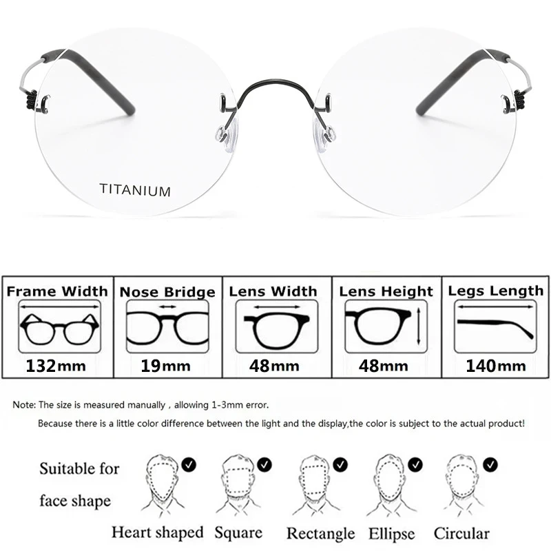 الدنمارك العلامة التجارية بدون شفة إطار النظارات البصرية المستديرة خفيفة المسمار وصفة طبية النظارات لا حافة نظارات مخصصة 356 #3