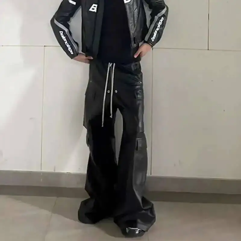 HKSH 가을 겨울 남자 조수 다크 RO 세련된 코팅 사파리 스타일 헐렁한 카고 바지 인 가죽 부드러운 캐주얼 세련된 하이 스트리트 HK3471