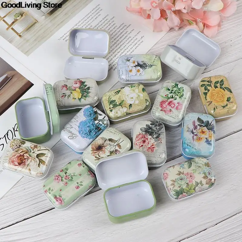 1PC Vintage Flower Printing Mini Tin Box For Jewelry Wedding Favor Metal Candy Box Decorative Storage Boxes Gift Home 6x4x2.5cm