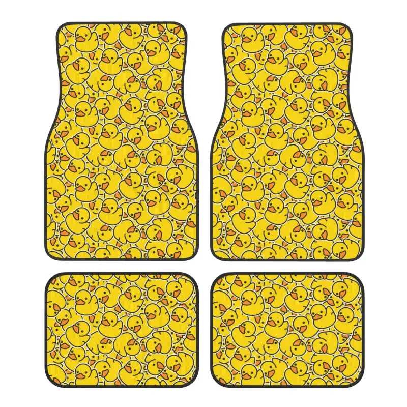 Rubber Cartoon Ducks Car Floor Mats Set 4 Pcs Cute Yellow Ducks Non Slip Front and Rear Foot Mats Universal Car Accessories
