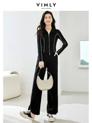 Vimly Black Cotton Tracksuit Women Two Piece Set 2023 Autumn Casual Sports Outfits Zipper Short Jacket Wide Leg Pant Sets 30028