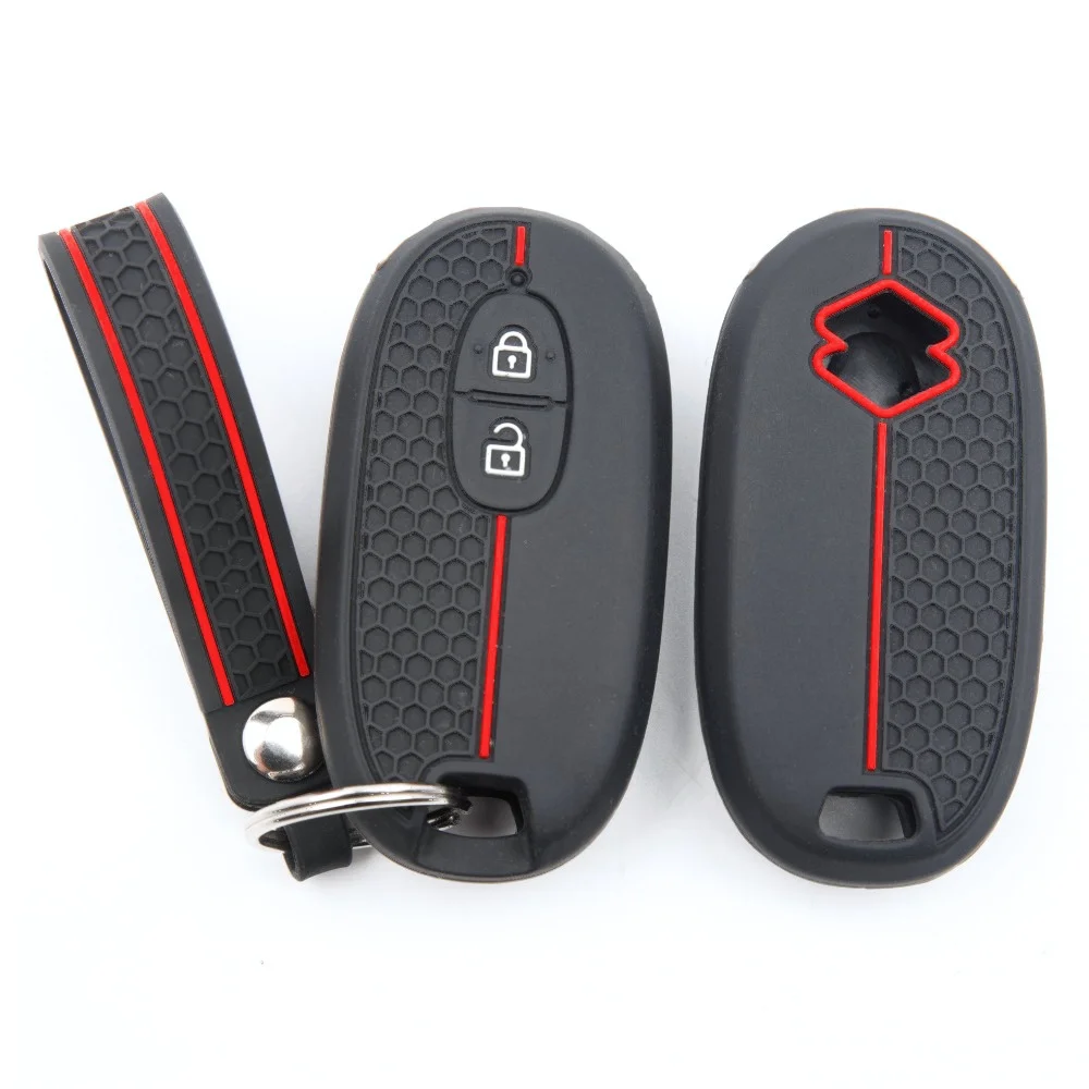 Silicone Car Key Fob Cover For Suzuki Wagon R Every Hustler Palette Solio Alto Lapin Spacia with slim wrist strap