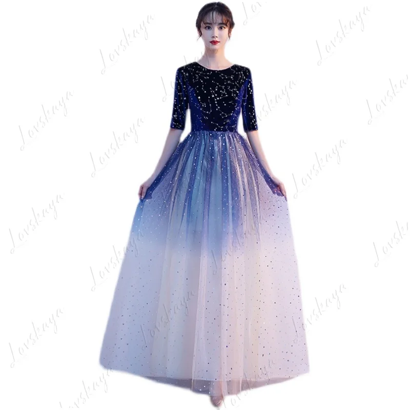 合唱演奏衣装、女子学生詩朗読コンテスト用ロングドレス、合唱団衣装、エレガントなフォーマルドレス