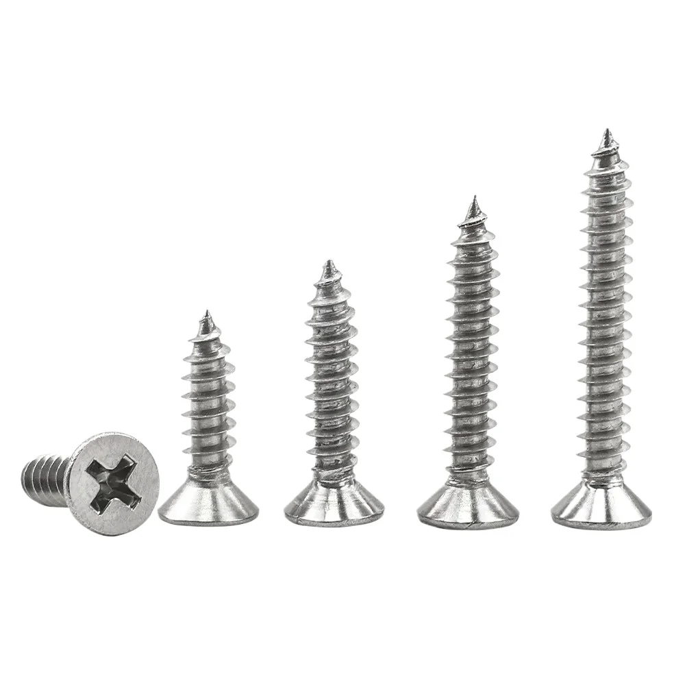 Phillips Flat Head Self Tapping Screws 304 Stainless Steel Cross Recessed CSK Head Screws M1.2 M1.7 M2 M2.3 M2.6 M3 M4 M5 M6 M8