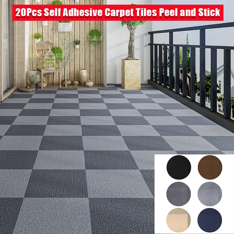 20Pcs Carpet Tiles Peel and Stick Non-Slip Self Adhesive Squares Carpet Floor Tile Waterproof Carpet for Living Room Bedroom