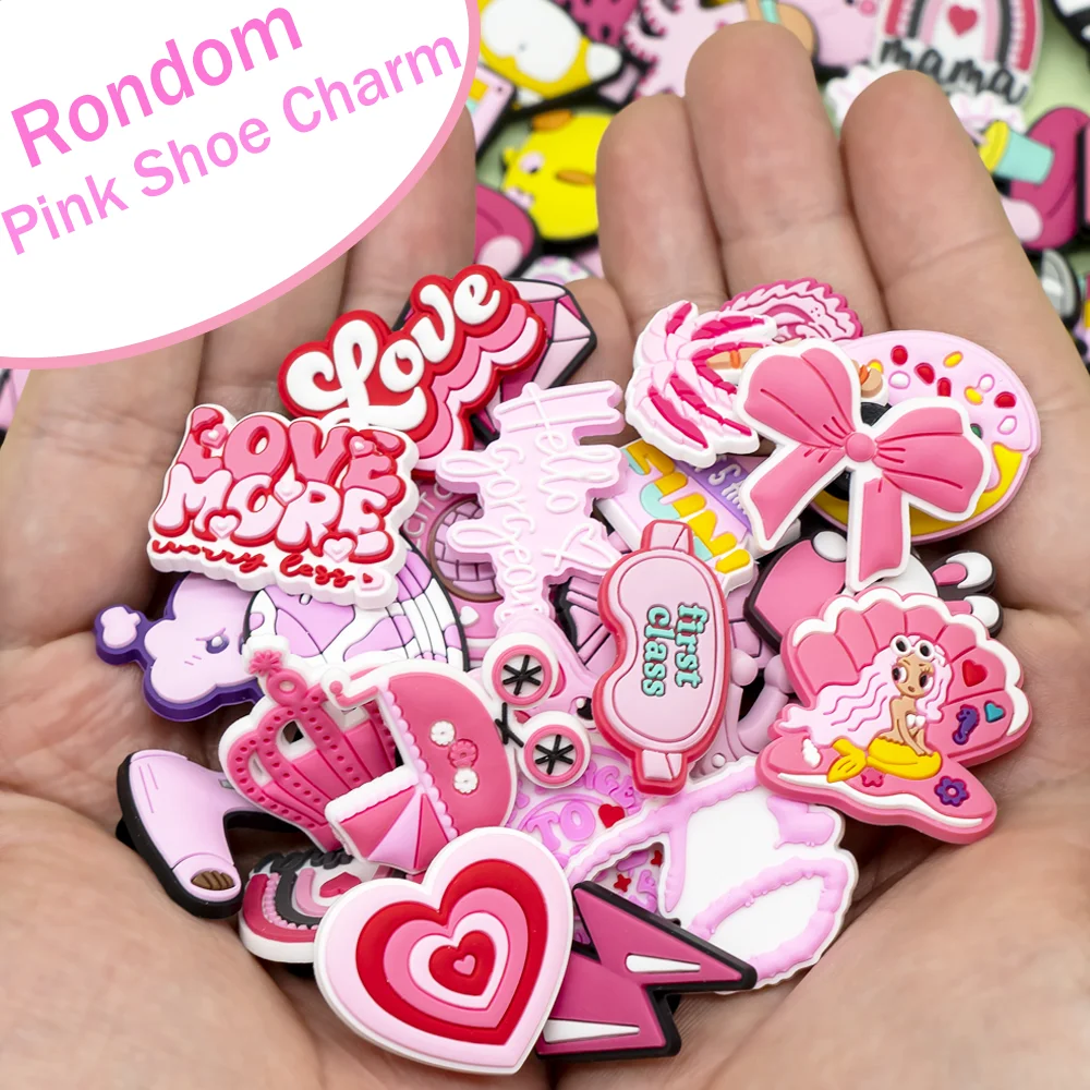 Random Pink Shoe Charms 10-100PCS Women's Styles, Heart-Shap