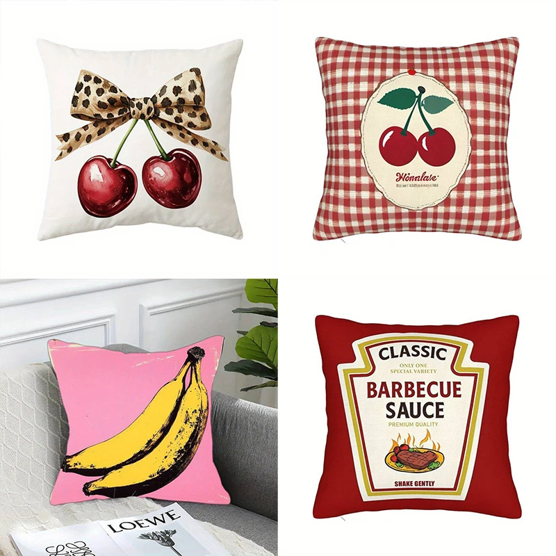 

Игровая подушка в стиле ретро с изображением еды и фруктов — стильная наволочка с узором в виде вишни, банана и барбекю для яркого домашнего декора