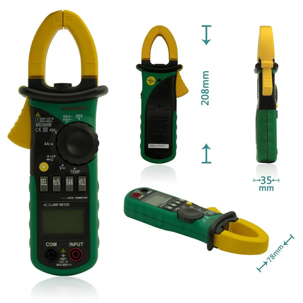 MASTECH MS2008B Digtal Clamp Meter with Light Temp Frequency ACDC Digital Multimeter Electric Tester Current Clamp Meter Ammeter