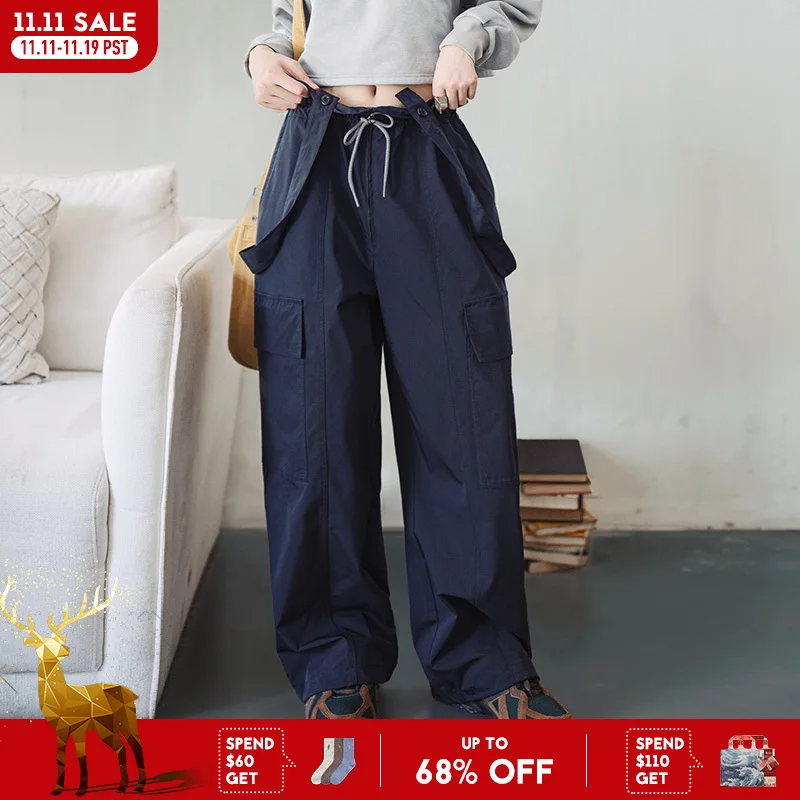 

Съемный комбинезон Maden в стиле ретро с карманами и завязками, прямые брюки для женщин, однотонные осенние повседневные брюки