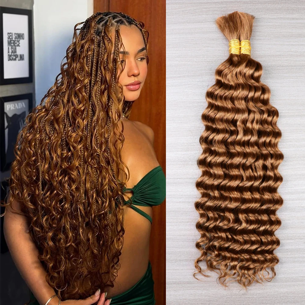 

Raw Human Braiding Hair for Boho Braids Deep Wave Bulk Human Hair Extensions 100% Curly Boho Hair for Braiding Knotless No Weft