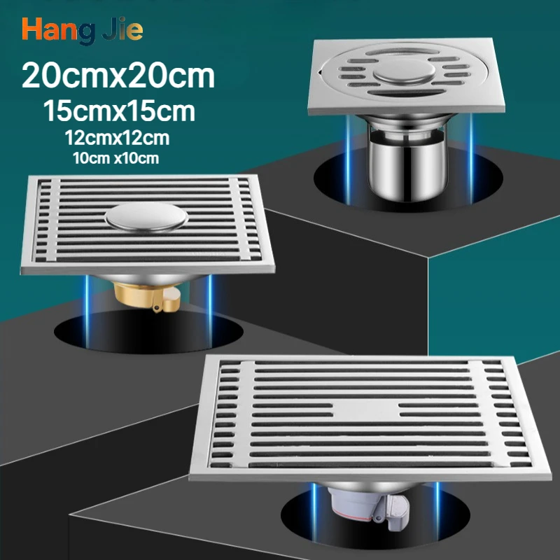 12cm 15cm 20cm Square Floor Drain, Stainless Steel Large Water Flow Anti-odor Insect Proof Drain for Shower Bathroom Kitchen