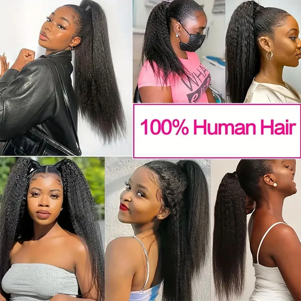 غريب مستقيم الشعر ذيل حصان مع معجون سحري 100% البرازيلي شعر الإنسان ذيل حصان ملحقات الشعر الطبيعي للنساء السود