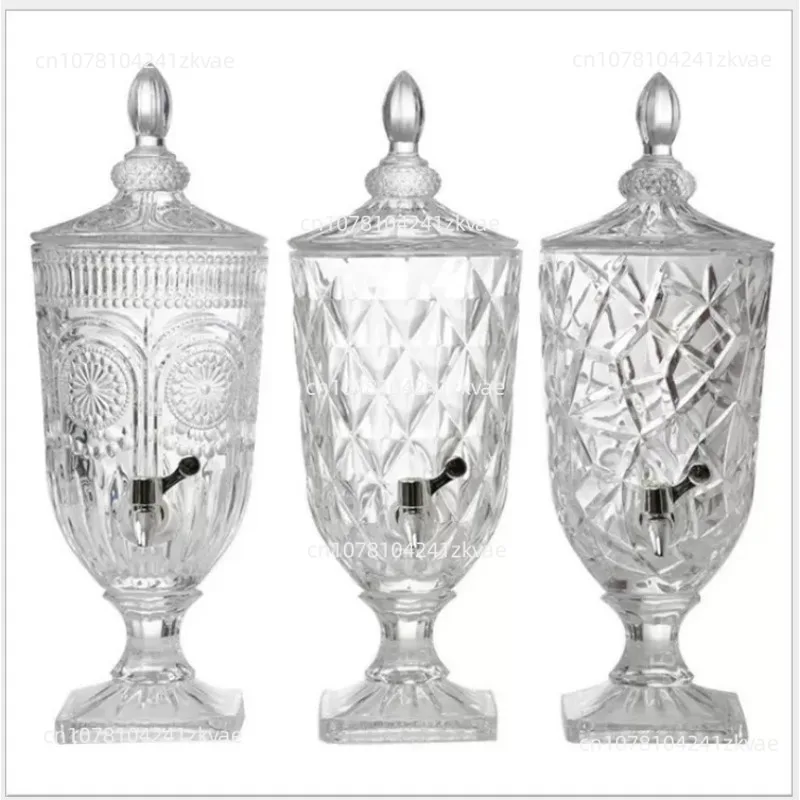 2L 3L 5L Glass Juice Jug With Lid Tap Embossed Soda Bottle Clear Beverage Dispenser