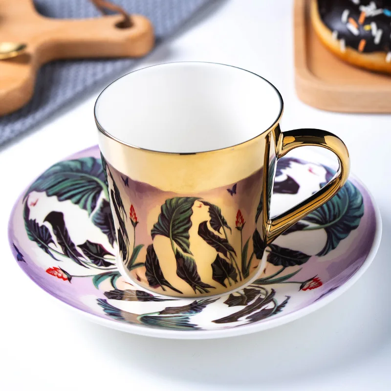 2023 new design electroplated gold porcelain ceramic specular reflection espresso cups and saucers