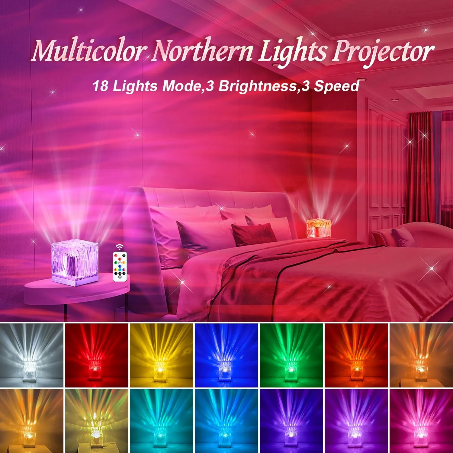 Northern Lights Water Ripple Projection Night Light Aurora Crystal Lamp camera da letto estetica Decor Light regali di festa per la famiglia