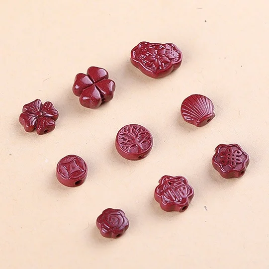 5A Natural Cinnabar Clover Flower Snowflake Zinnober Genuine Vermilion Single Bead DIY Jewelry Material