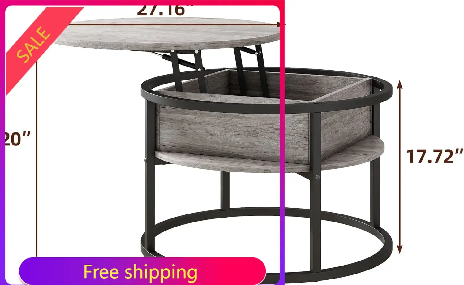 

Высококачественный круглый кофейный столик с местом для хранения, подъемный кофейный столик для гостиной или приемной, двухуровневый небольшой круглый обеденный стол