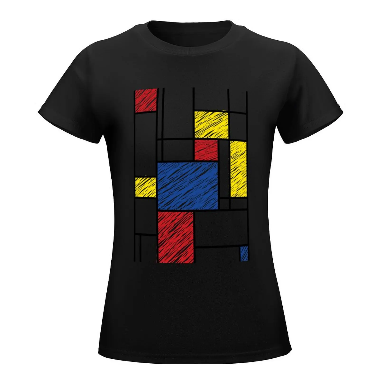 Mondrian Scribbles Minimalist De Stijl Modern Art ? fatfatin T-Shirt hippie clothes oversized tops T-shirts for Women