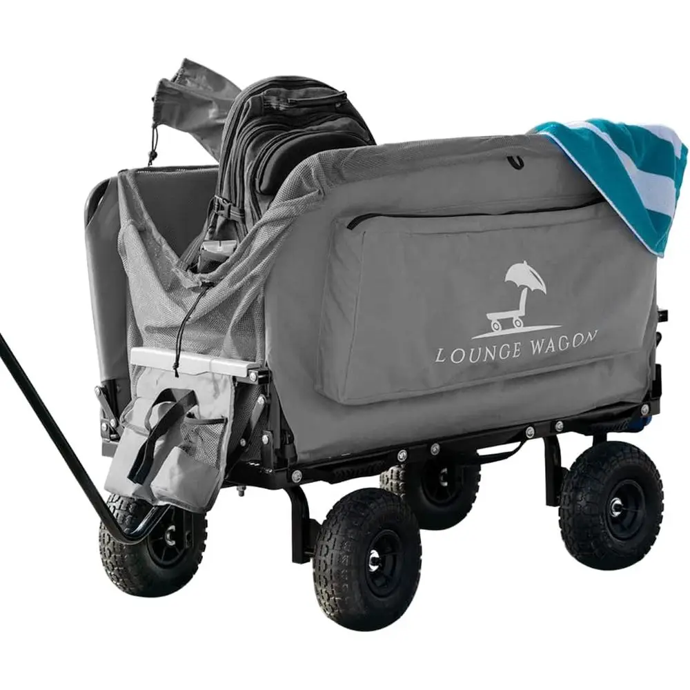 

Convertible 3-in-1 Wagon: 2-Person Chair, Cargo Net, Beach & Sports Utility, Gray