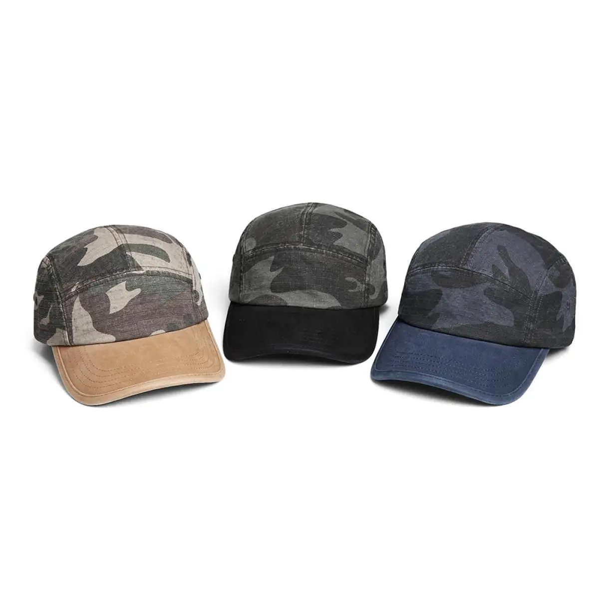 Baseball Cap Five Panel Camouflage Patchwork Washed Distressed Hat for Men Women, Vintage Utility Outdoor Sunshade Streetwear