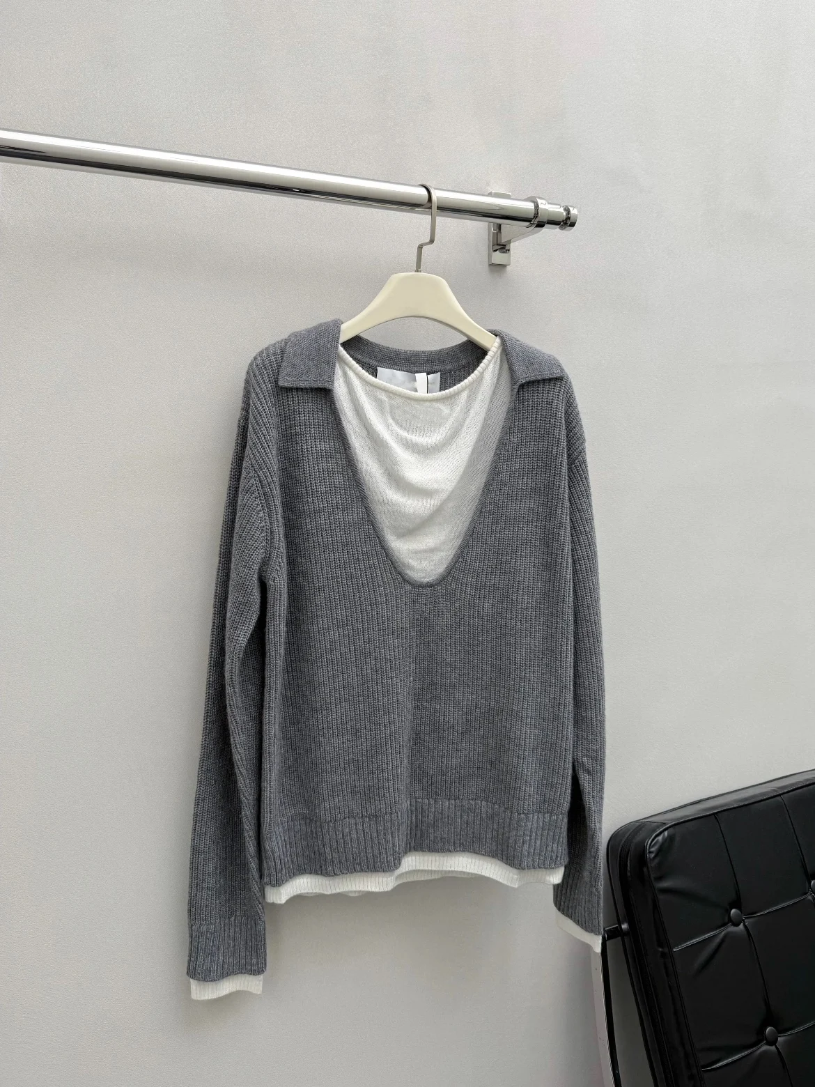 

Heidd ey adient Long Sve Knitted Sweater Stand Collar Fake Two-Piece Sle Casual Winter Women's Faion