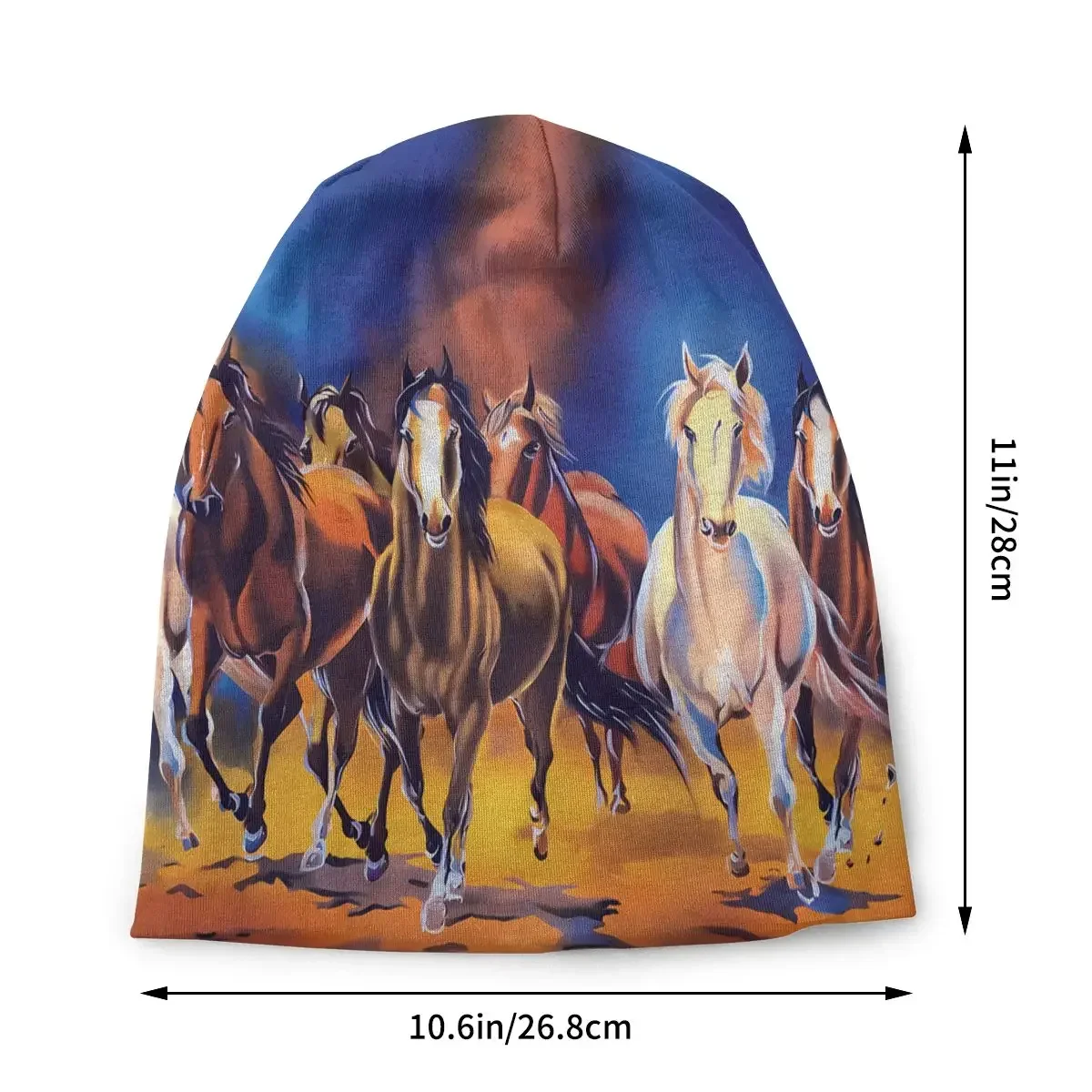 Seven Horse Oil Painting Fashion Beanie Caps Galloping Horses Skullies Beanies Ski Caps Soft Thin Bonnet Hats