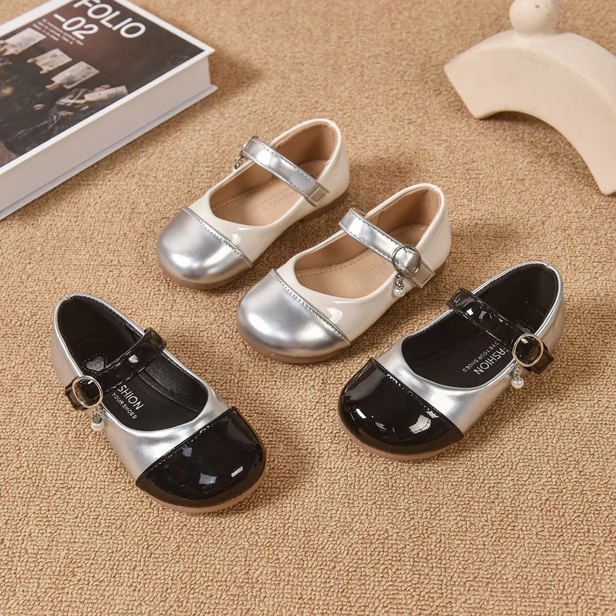 

Summer Girl's Mary Janes Round Toe Hook-loop Daily Casual Kid's Flat Shoe Two Colors Anti-slip Comfy Party Children Shoe 7-12Y