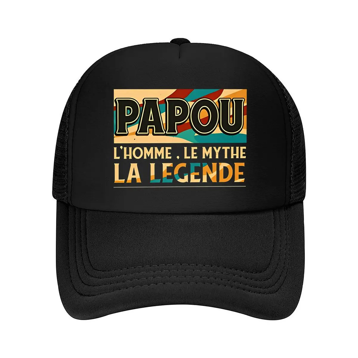 PAPOU Adjustable  - Retro Vintage Design with Bold Typography & Colorful Stripes, Hand-Washable Adhe 2026 Mesh Baseball Cap