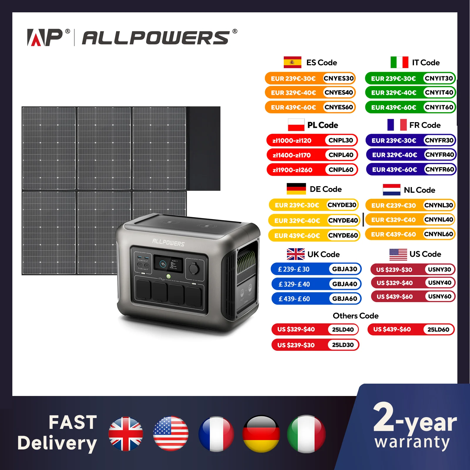 ALLPOWERS R1500 Portable Power Station with 600W Solar Panel 2500W 2016Wh LiFePO4 AC Output Solar Generator for Garden Party