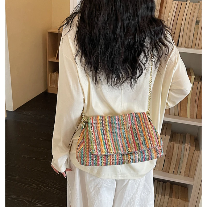 

Summer Woven Shoulder Bag for Women 2026 New Trendy Seaside Beach Vacation Straw Woven Female Tote Bag Single Crossbody Bag