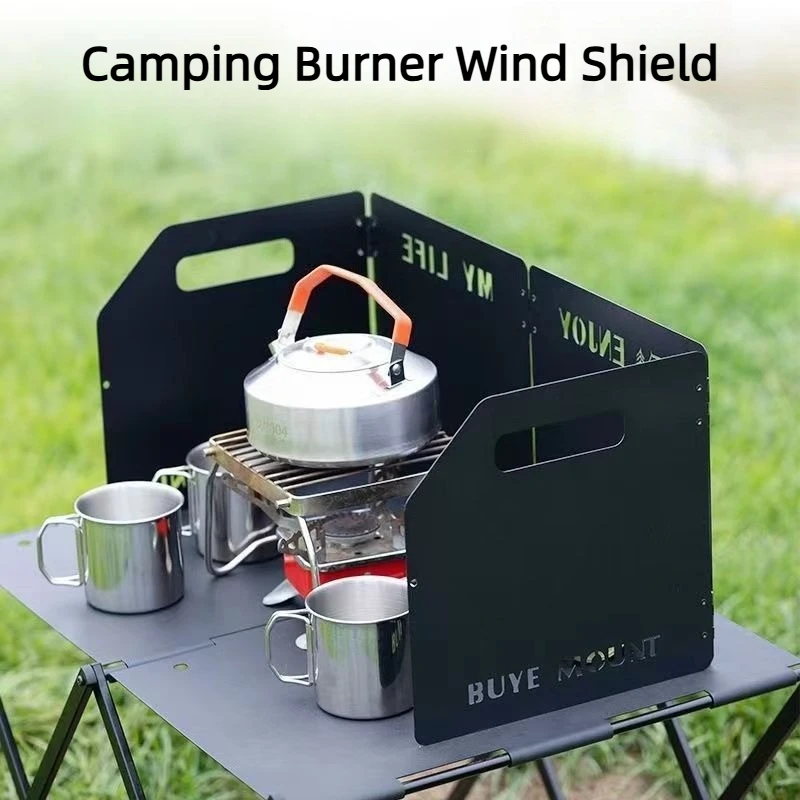 Camping Stove Windshield 4 Fold Wind Screen Portable Foldable Stove Guard Outdoor Cooking Heavy Duty Carbon Steel Wind Deflector
