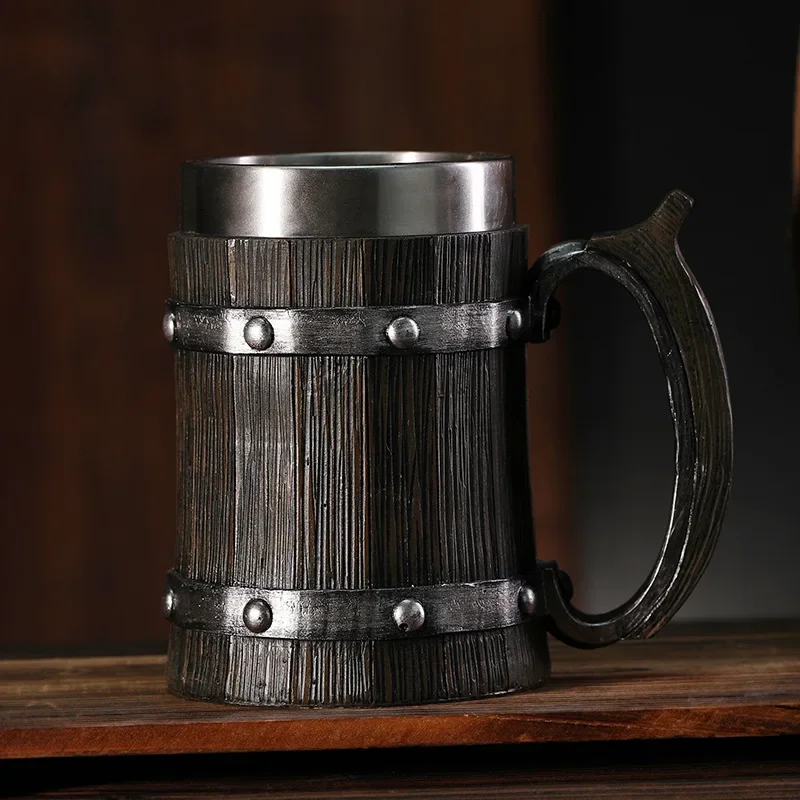 Imagem -02 - Handcrafted Faux Wood Vintage Beer Mug Resina Liner Coffee Cup Chá Caneca Grande Capacidade Caneca Pub Bar Party Gift Aço Inoxidável