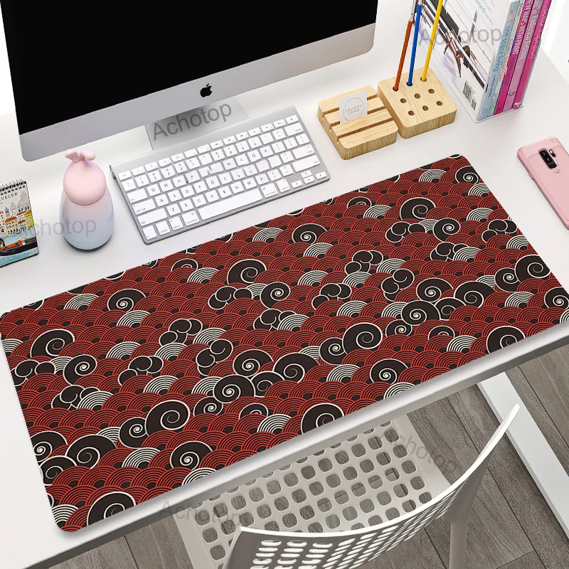 

Red Art Large Mousepad Japanese Great Wave Mousepads Keyboard Mat Office Desk Rug HD Desk Mats Company Mouse Pad 90x40 For Gift