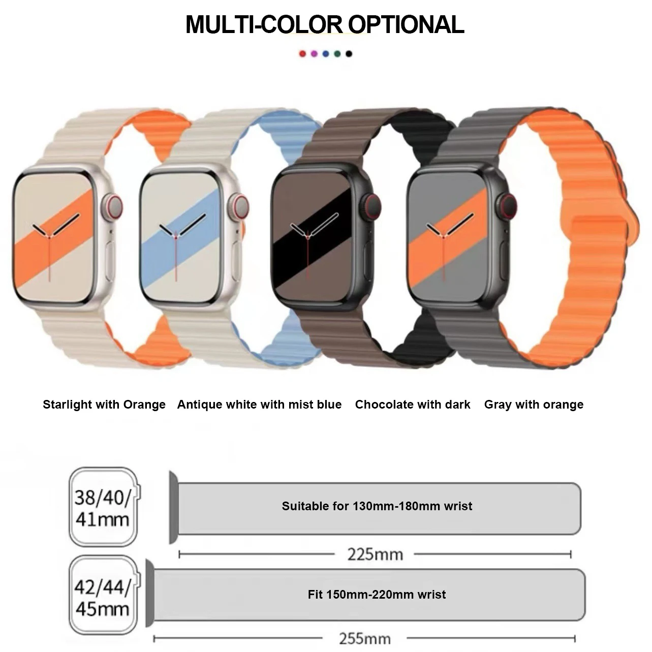 Banda de Silicone Magnética Dual Color para Apple Watch, Strap para iWatch, Compatível com Apple Watch Band 7 e 6