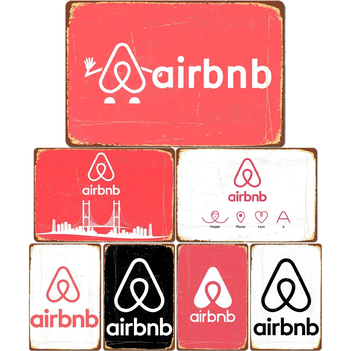 Vintage Airbnb Logo Metal Plaque Poster  Funny Tin Sign for Cinema Living Room Kitchen Bedroom Cafe Bar Pub Wall Decor