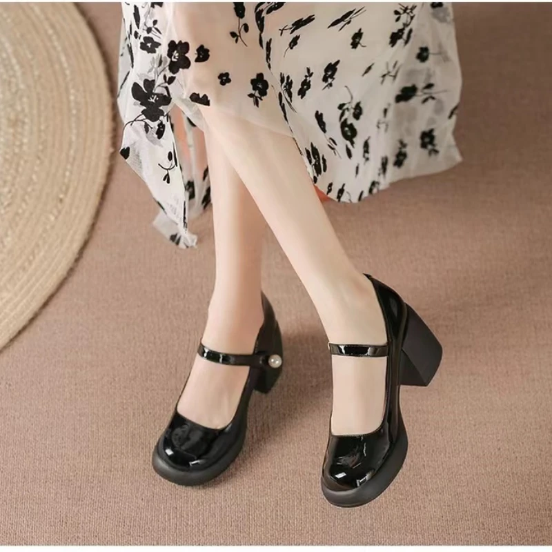 Spring and Autumn Casual Fashion Round Toe Thick Heels Solid Color Women's Shoes New Sexy Elegant Banquet Comfortable High Heels