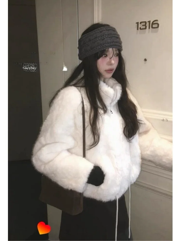 Soft Faux Fur Jacket Women's Autumn Winter New Style Warm Lamb Fur Cotton Clothes Korean Style Short Outerwear