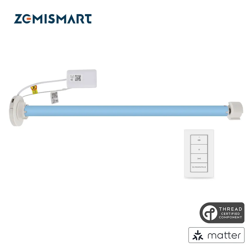 Zemismart Matter Over Thread Smart Rechargeable Roller Shade Blinds Motor for 20mm 28mm Tube Homekit Google Home Smartthings App