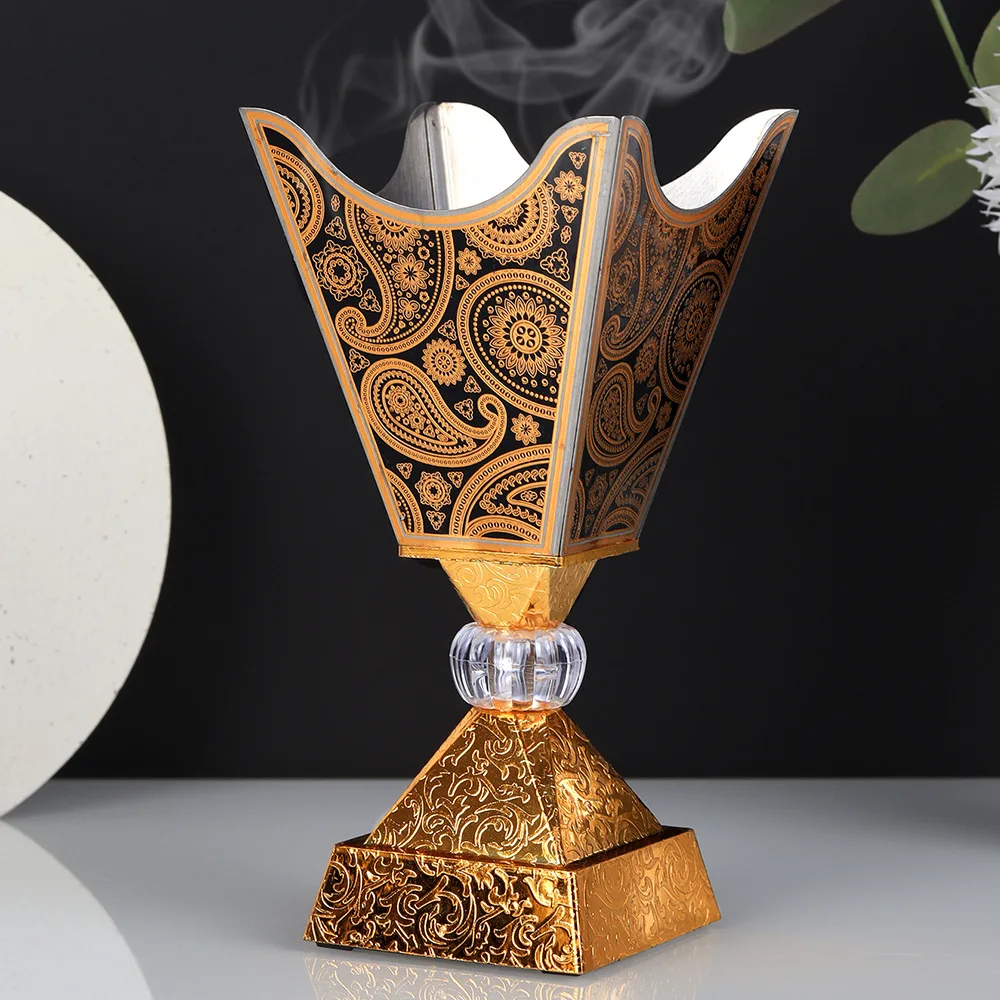 

Modern four-corner metal incense burner, patterned air purification incense burner