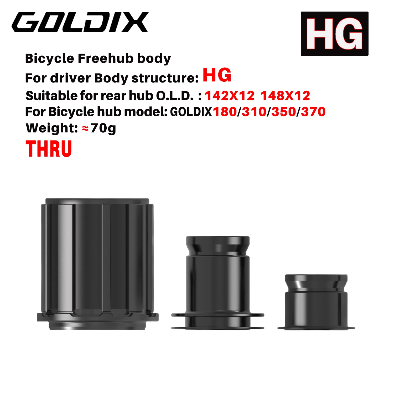 

GOLDIX Bicycle Freehub Body HG/XD/MS/XDR/CP/N3W Fpr GOLDIX Hubs 180/310/350/370 Bicycle Hub QR/THRU Endcap