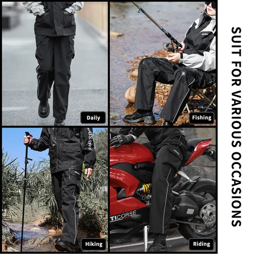 Imagen 2 del producto WOSAWE pantalones impermeables para exteriores, motocicleta, ciclismo, Camping, senderismo, pantalones de lluvia, reflectantes, portátiles, pantalones de lluvia para pesca, 2 bolsillos