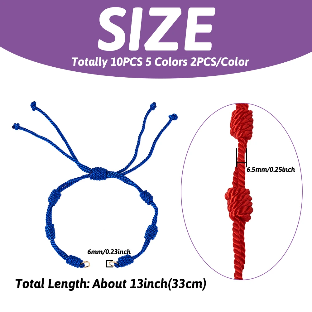 10Pcs Adjustable Braided Nylon Cord Bracelet Making with 304 Stainless Steel Open Jump Rings for DIY Bracelet Accessories