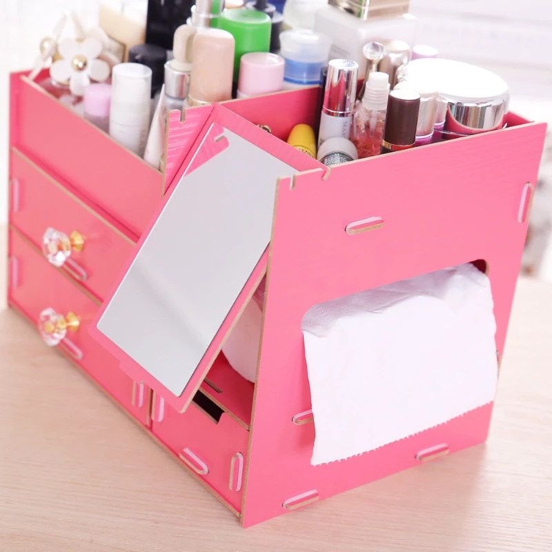 Wooden Jewelry Box Large Skin Care Products Cosmetics Drawer Type Desktop Storage Box Multifunctional Display Stand