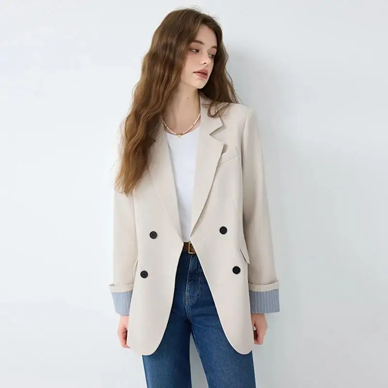 2025 nouvelles femmes Blazer à manches longues Blaser dames costume veste manteau ample femme crantée Blazer bureau dame Double boutonnage Blazers