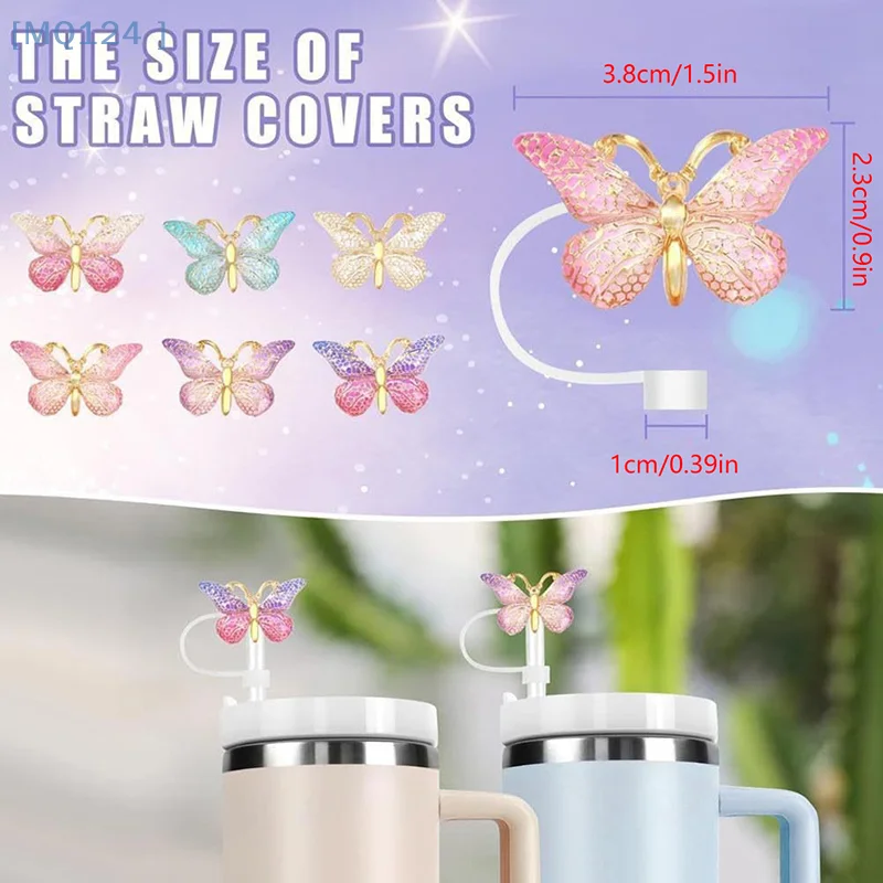 【MQ124】6Pcs Silicone Butterfly Straw Cover Cap Spill Stopper For Water Cup Heat-resistant Dust Proof Straw Plug Cap Accessory