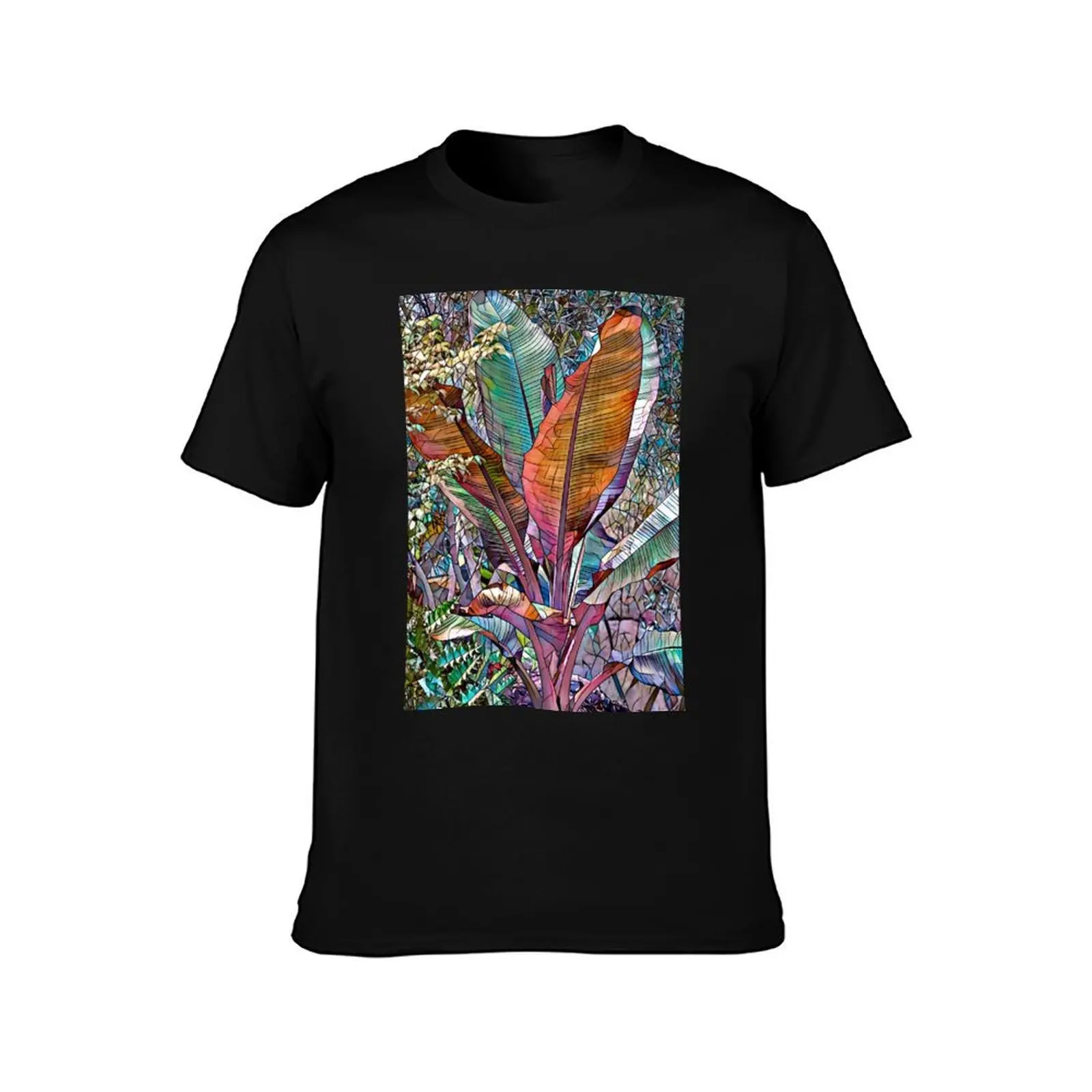 Banana Plant Mosaic T-Shirt Basic Plain Short Sleeve Crew Neck Tee T-Shirt