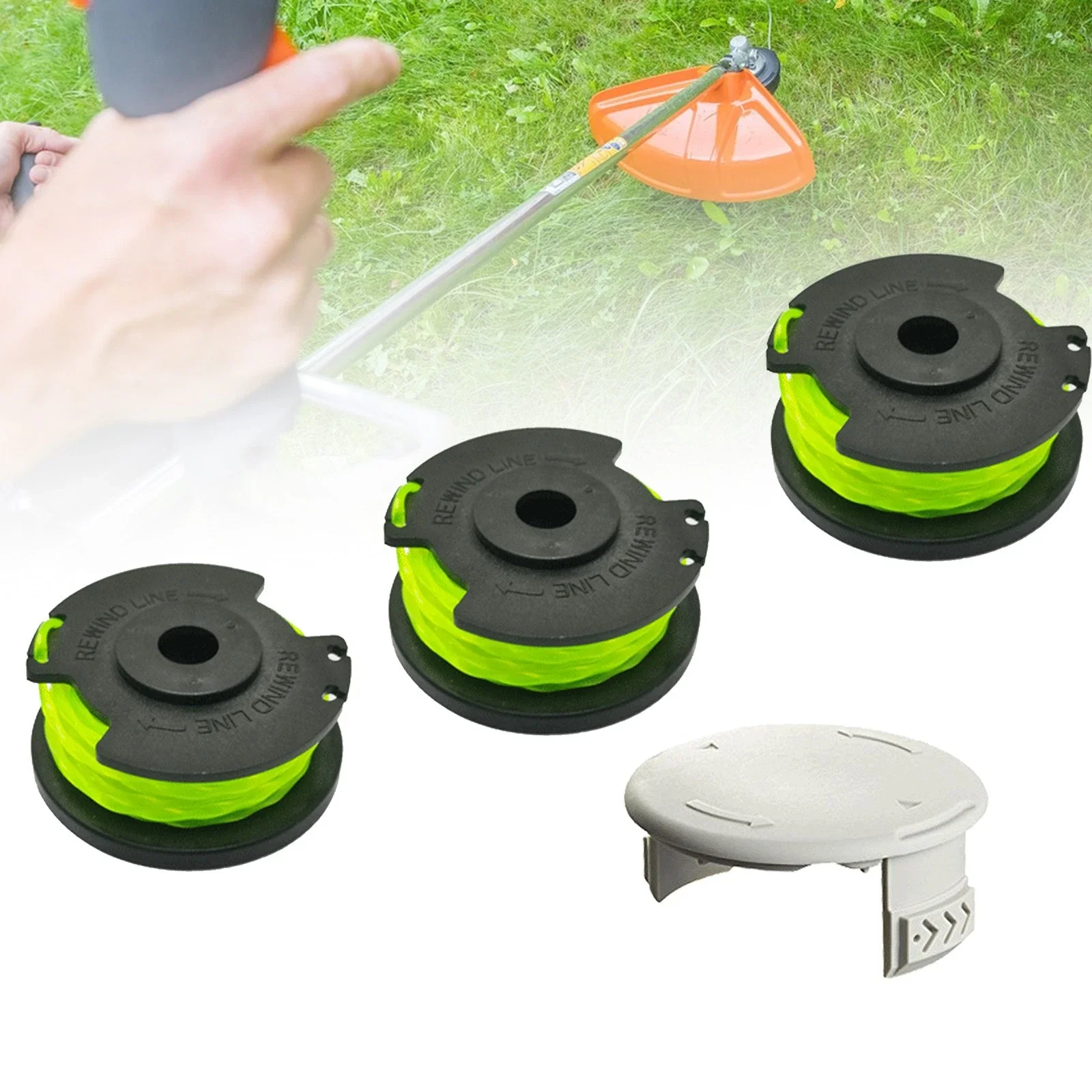 3Pack Replacement Spool Line & Cover for Ryobi RAC143 36V Grass Trimmer Spool