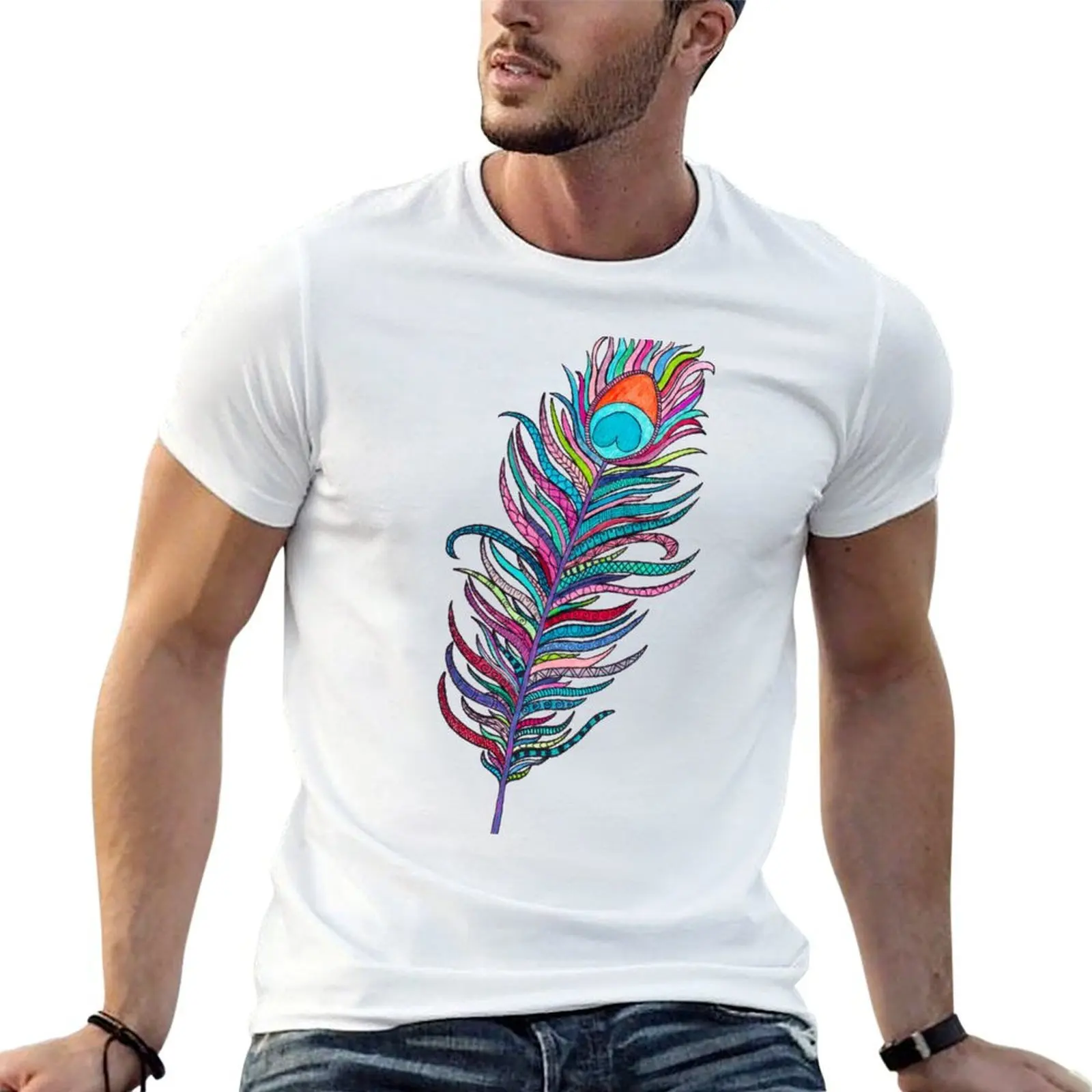 

package plain for t-shirt shirt t man cotton black summer luxury shirt Peacock Zen man t man T-Shirt Leaf
