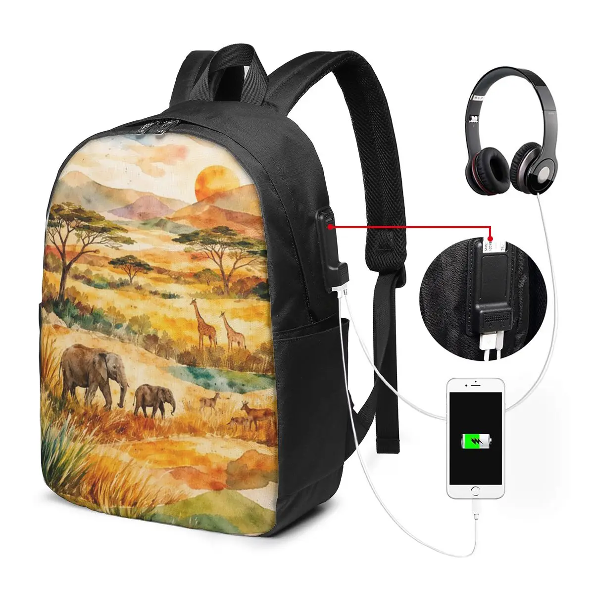 African Savanna Wildlife Animals Theme Backpack Travel Notebook Bag Computer College Student School Bag Laptop Shoulder Bags