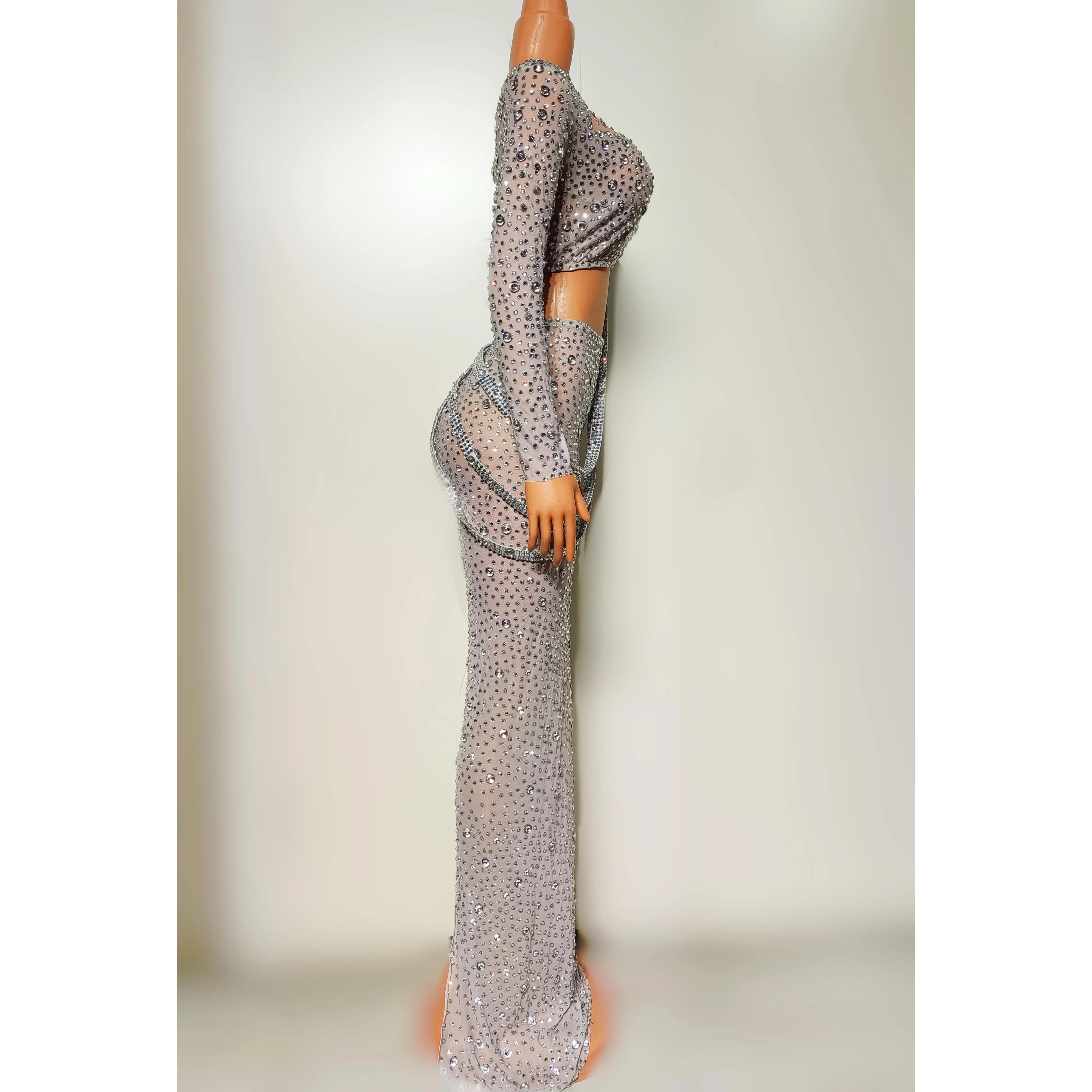 เซ็กซี่ Rhinestones CHAIN STAGE ชุดไนท์คลับบาร์ DJ JAZZ เครื่องแต่งกายประสิทธิภาพนักร้องรุ่นผู้หญิง Gogo นักเต้นชุดยาว DN19694